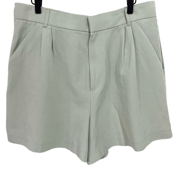 Zara Mint Green Pleated Shorts Linen Size XXL - Picture 2 of 9